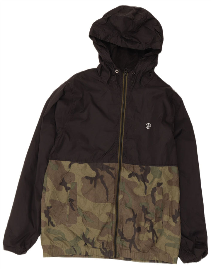Męska kurtka przeciwdeszczowa z kapturem Volcom UK 36 Mały czarny nylon w kamuflażu