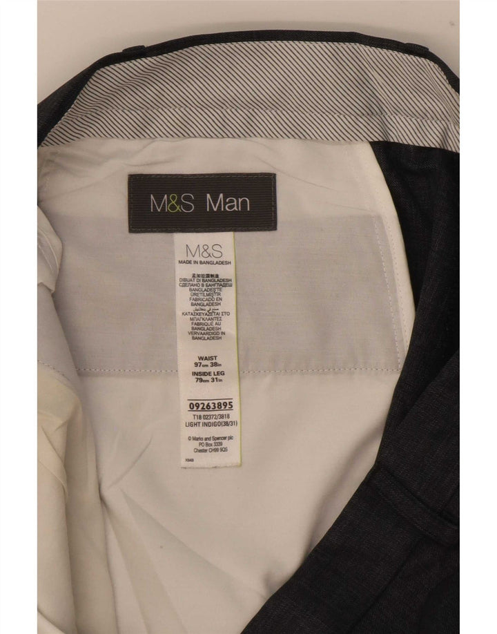 Marks & Spencer Męskie proste spodnie garniturowe W38 L31 Niebieski poliester