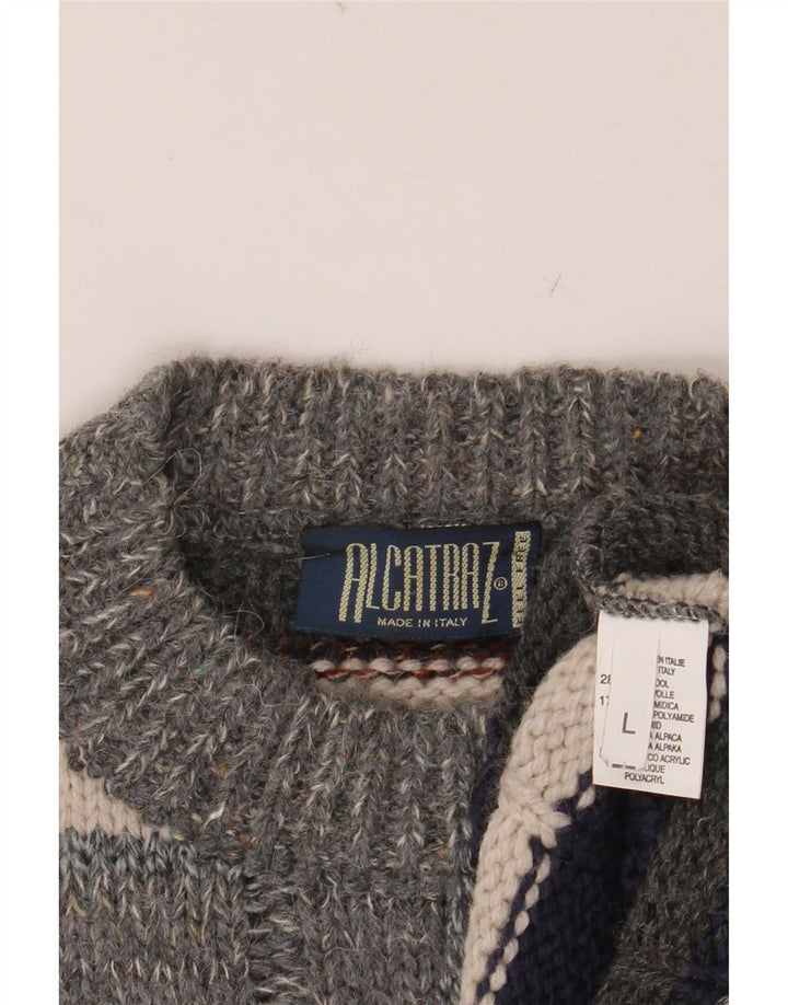 Męski sweter z okrągłym dekoltem ALCATRAZ, duży, wełniany w wielokolorowe paski