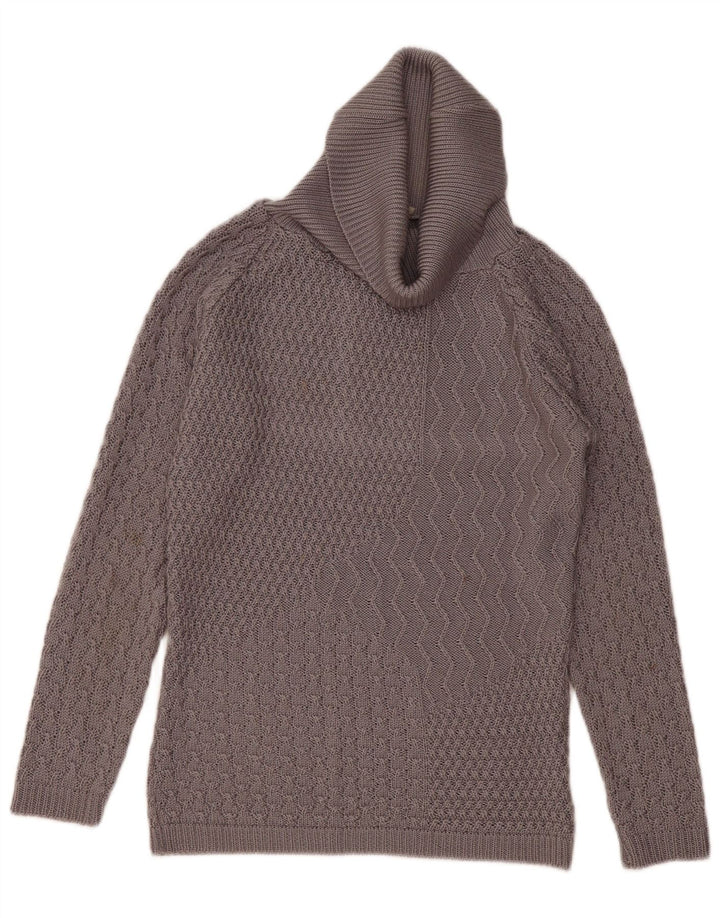 Vintage damski sweter z wywijanym dekoltem UK 10 mały szary poliakryl