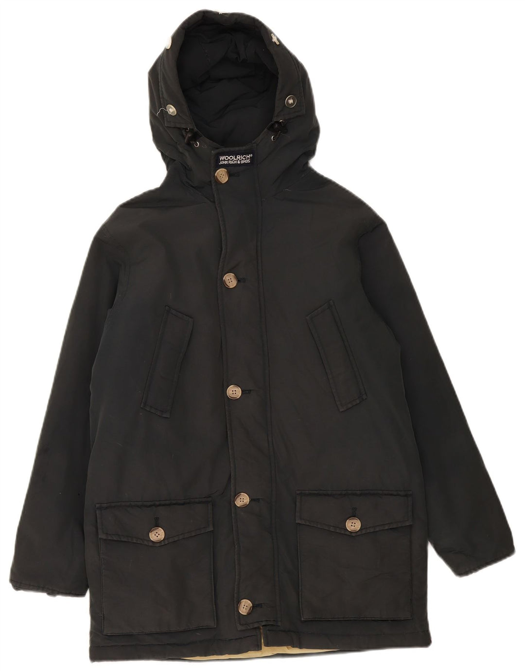 Chłopięca wyściełana kurtka parka z kapturem Woolrich 11-12 lat, czarna