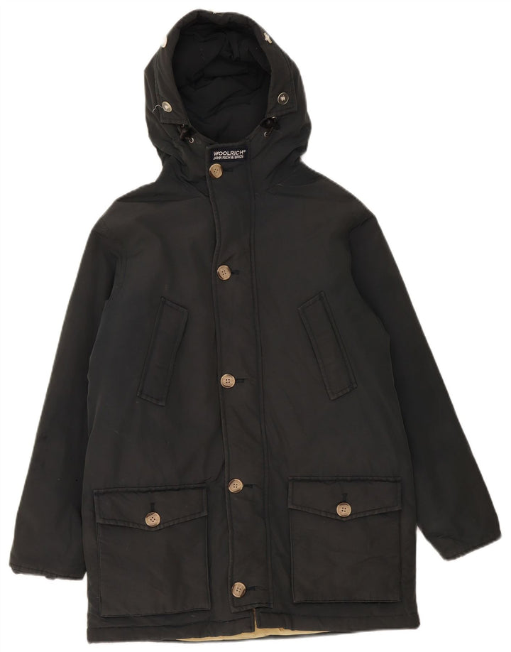 Chłopięca wyściełana kurtka parka z kapturem Woolrich 11-12 lat, czarna