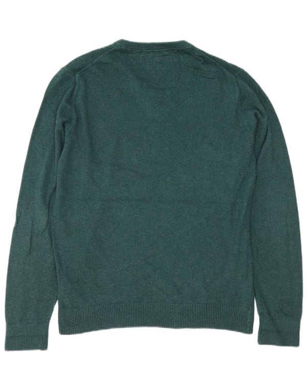 Męski sweter Tommy Hilfiger z dekoltem w kształcie litery V, średnio zielony, bawełniany