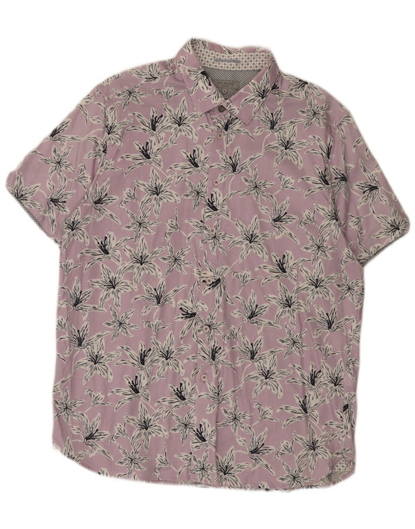Koszula męska z krótkim rękawem Ted Baker, rozmiar 6, 2XL, fioletowa, bawełniana w kwiaty