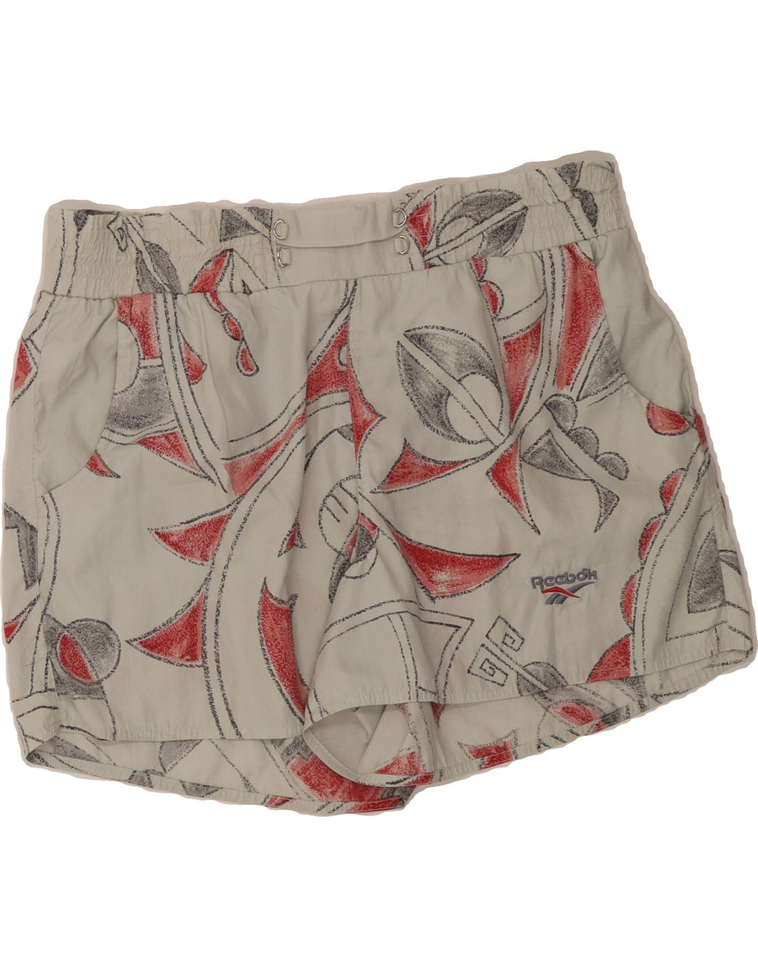 REEBOK Womens Abstract Pattern Casual Shorts  Medium W30  Grey Polyamide Vintage Reebok and Second-Hand Reebok from Messina Hembry 