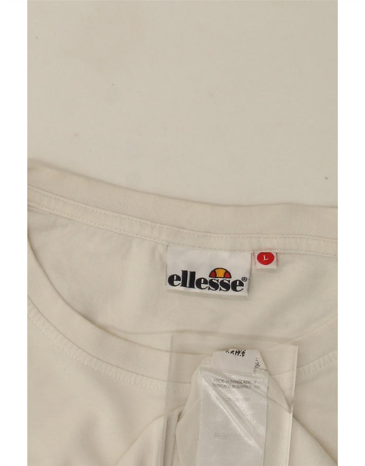 Męski T-shirt z grafiką Ellesse, duży, bawełniany w kolorze złamanej bieli