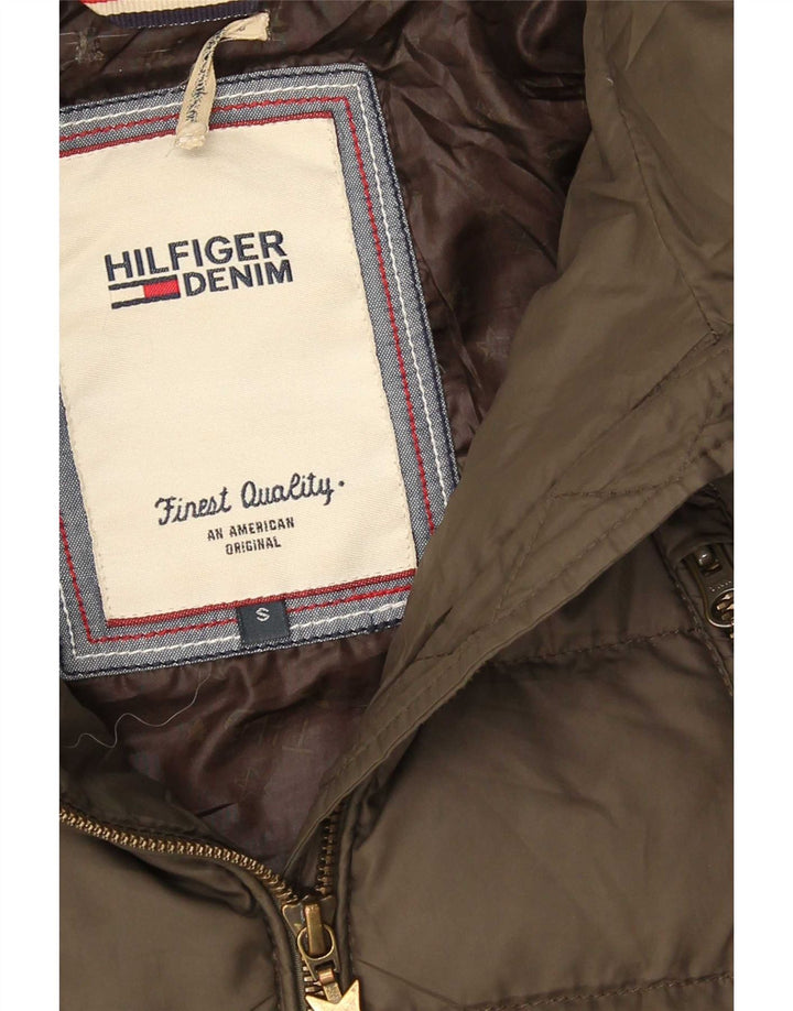 Damski ocieplany płaszcz z kapturem Tommy Hilfiger UK 10, mały, khaki, poliester
