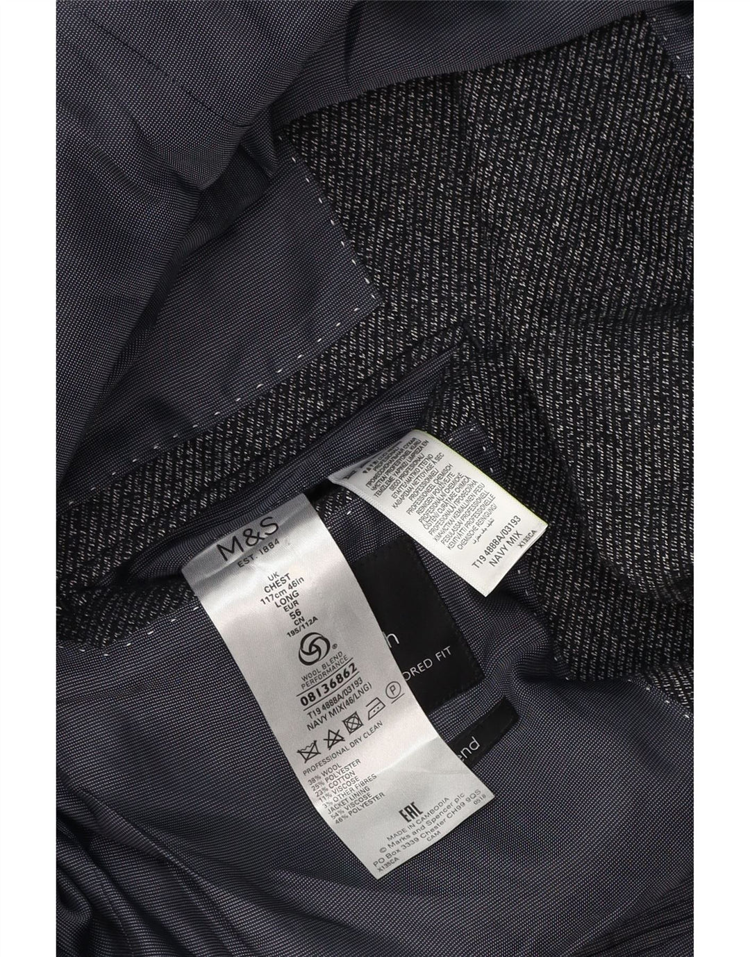 Marks & Spencer Męska marynarka zapinana na 2 guziki, UK 46 XL, granatowa, wełniana