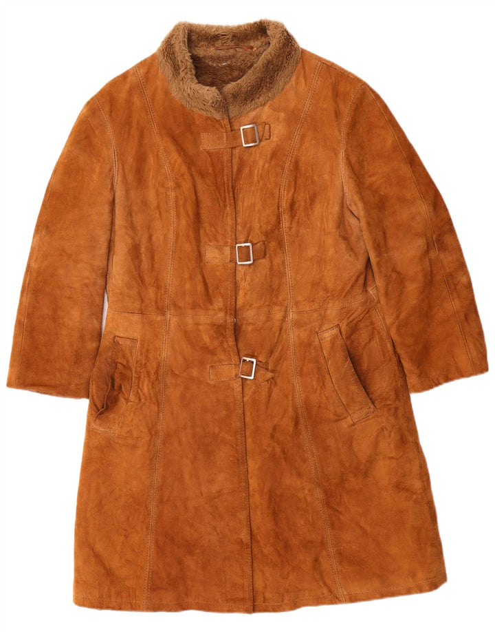 Zamszowy płaszcz damski w stylu vintage UK 10 Small Brown