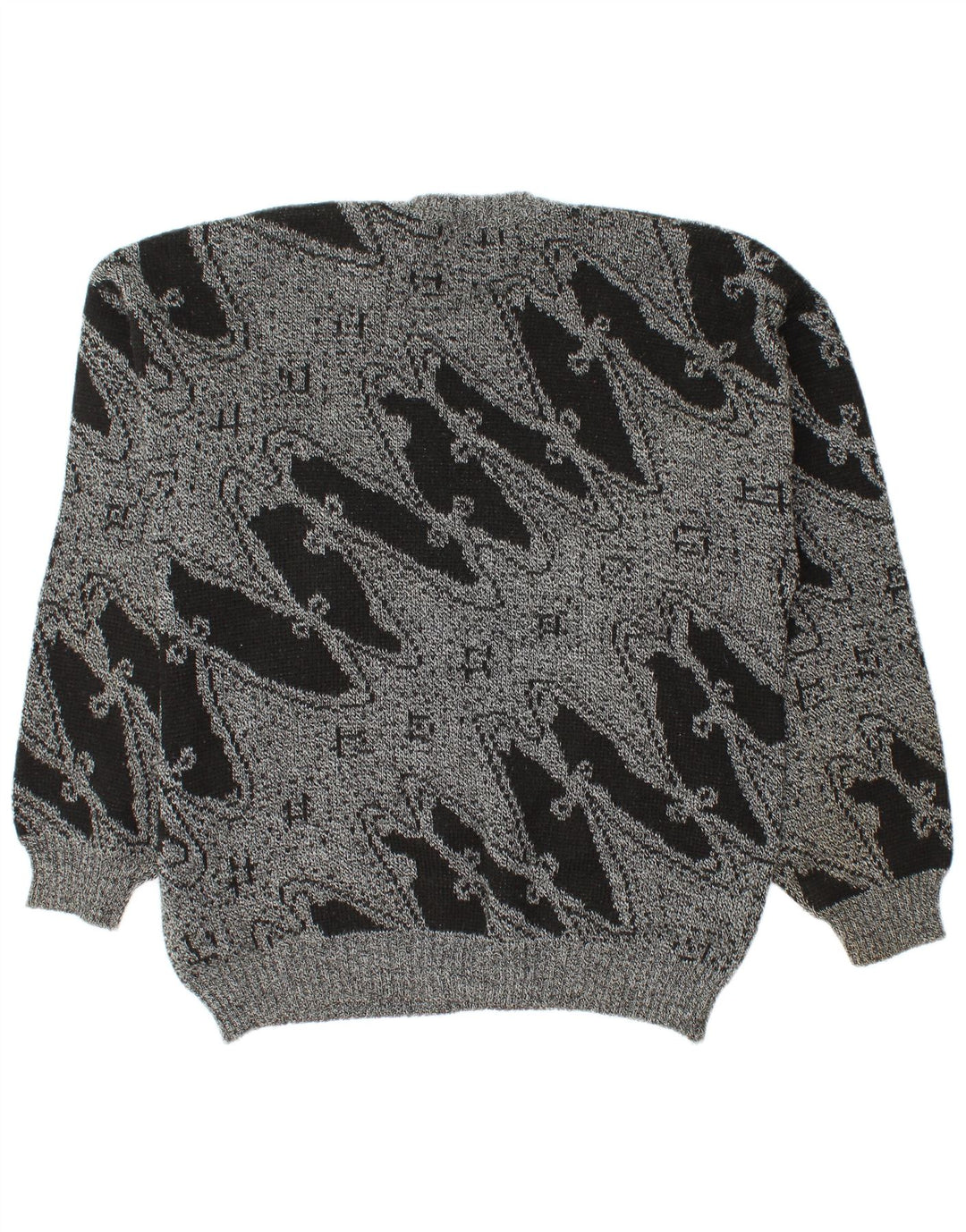 Vintage męski sweter z wycięciem pod szyją, duży, szary, geometryczny