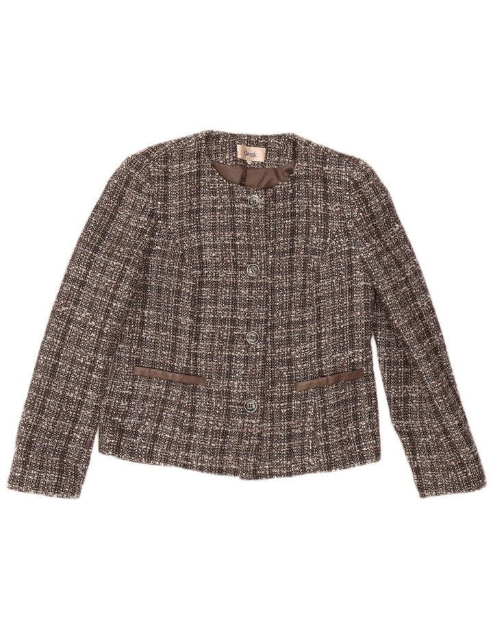 CLASSIC Womens Crop 4 Button Blazer Jacket UK 12 Medium Brown Flecked