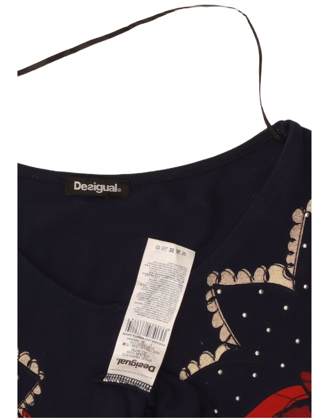 DESIGUAL Damska sukienka o linii A UK 8 Small, granatowa, w kwiaty, wiskoza