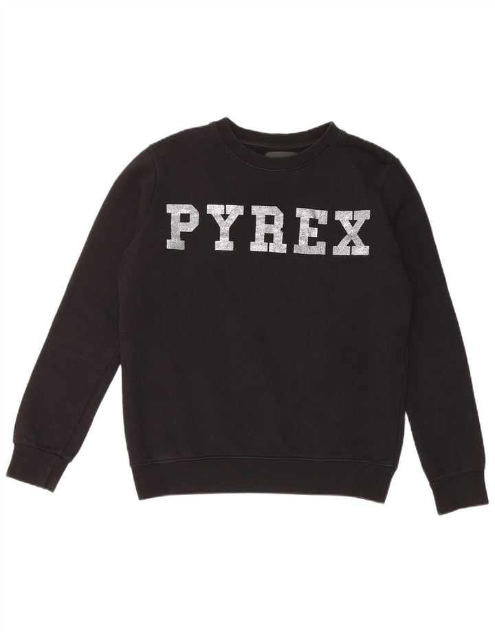 Damska bluza oversize Pyrex z grafiką, UK 10, mała, czarna bawełna