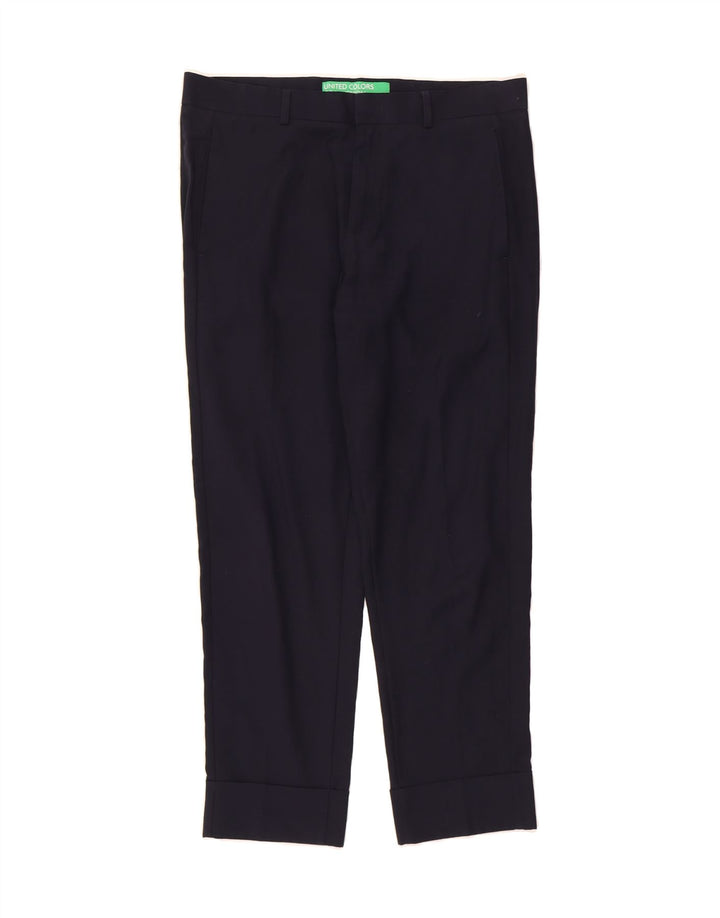 BENETTON Mens Slim Chino Trousers IT 48 Medium W34 L28 Navy Blue Polyester Vintage Benetton and Second-Hand Benetton from Messina Hembry 