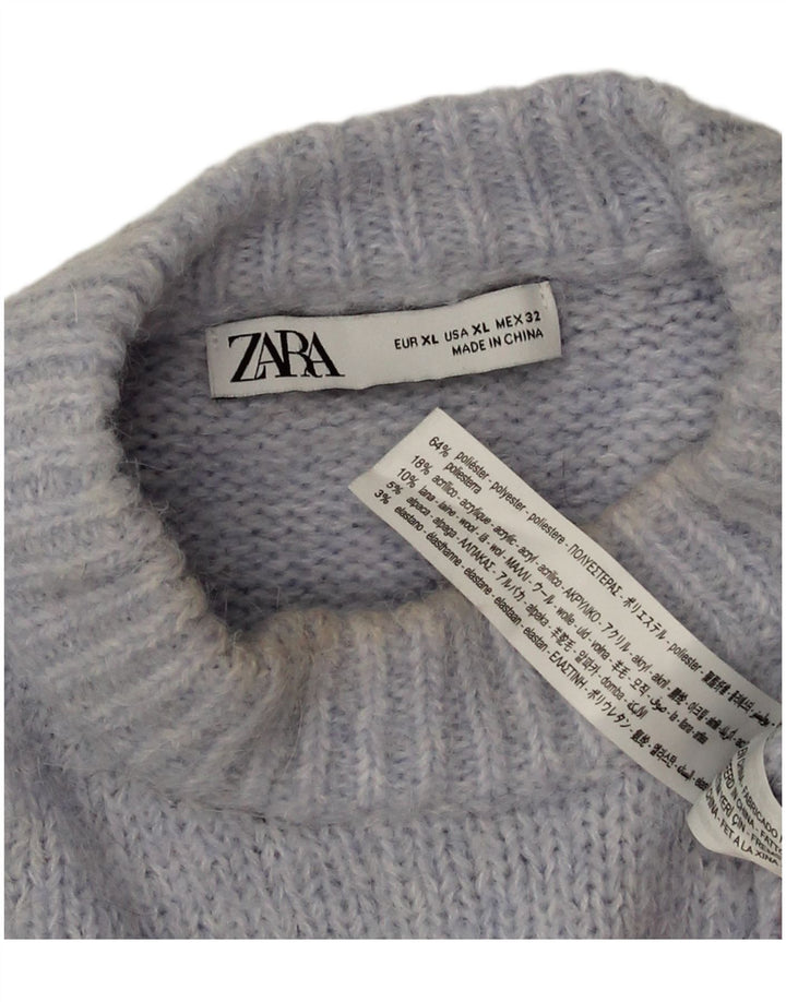 Damski sweter oversize z okrągłym dekoltem Zara UK 18 XL Niebieski poliester