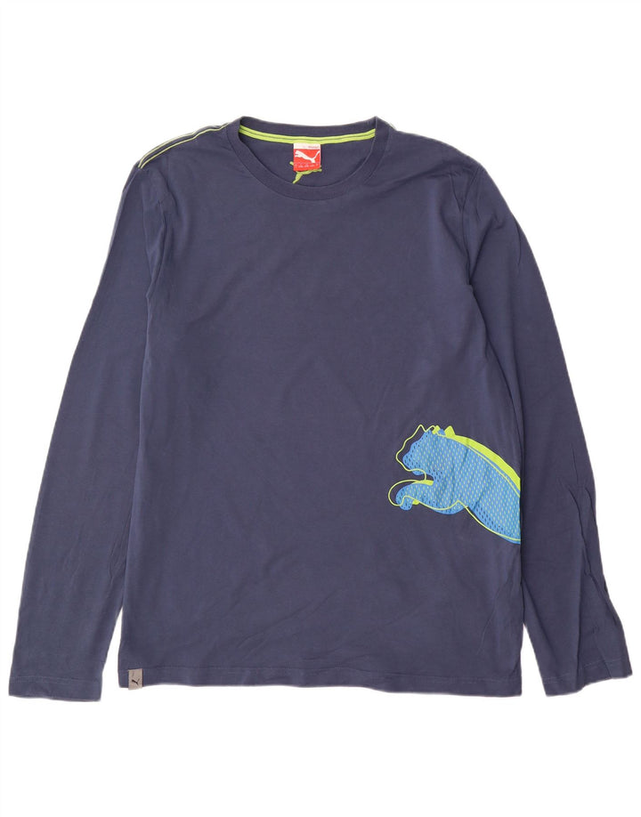 Męska koszulka z grafiką Puma z długim rękawem, duża, granatowa, bawełniana