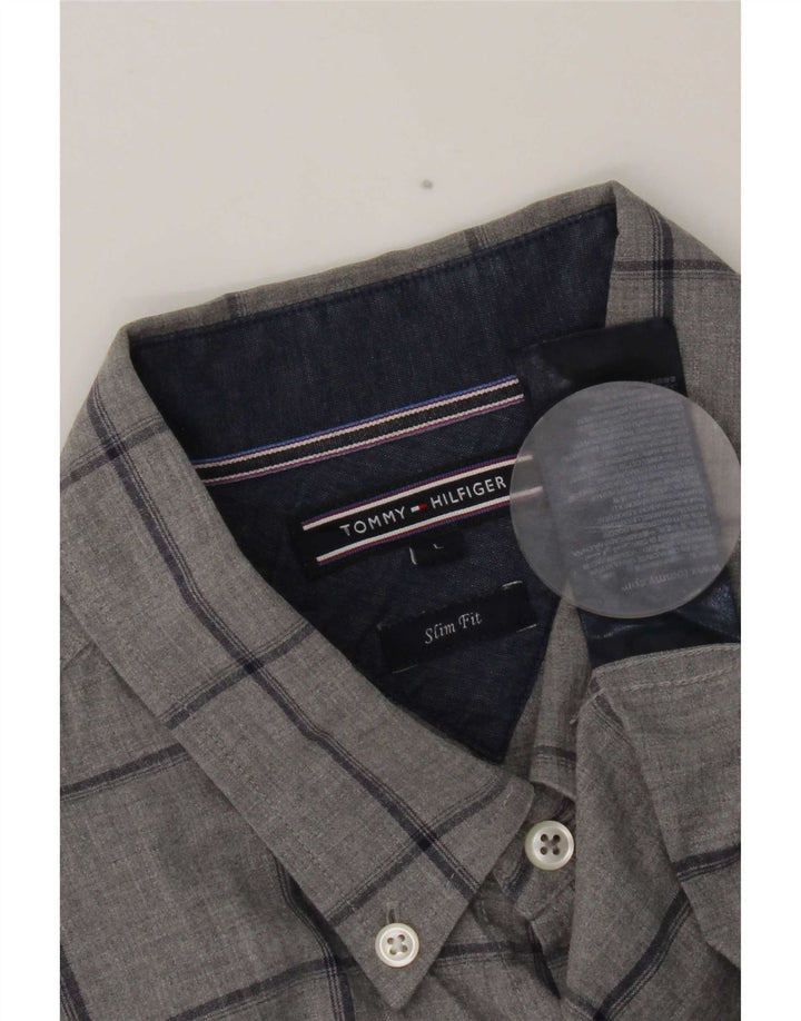 Męska koszula slim fit Tommy Hilfiger, duża, szara, bawełniana krata
