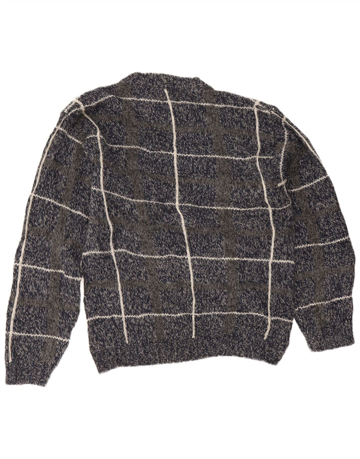 Męski sweter z okrągłym dekoltem Eddie Bauer, średni granatowy, wełniany kratkę