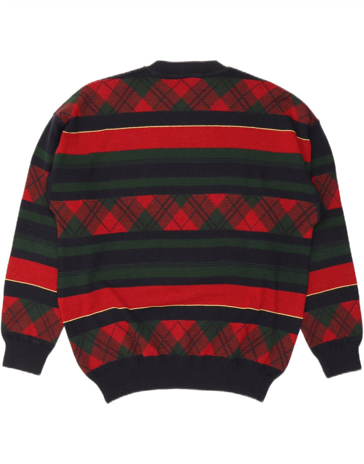 CANDA Mens Crew Neck Jumper Sweater Large Multicoloured Striped Acrylic