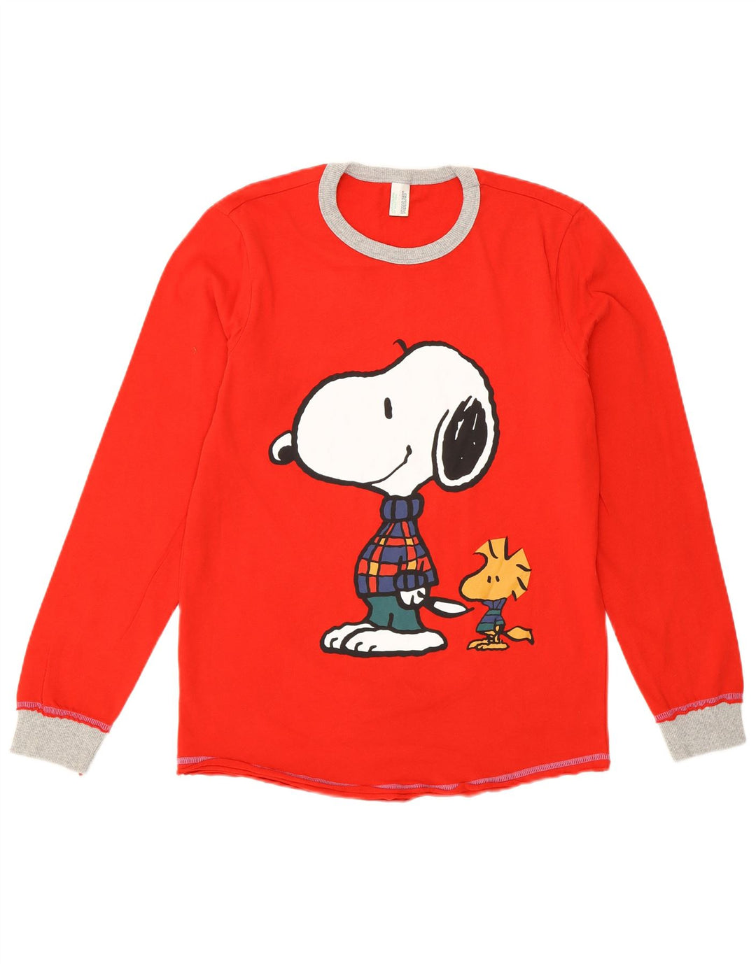 Damski top BENETTON Peanuts Graphic z długim rękawem UK 14, średni czerwony kreskówkowy