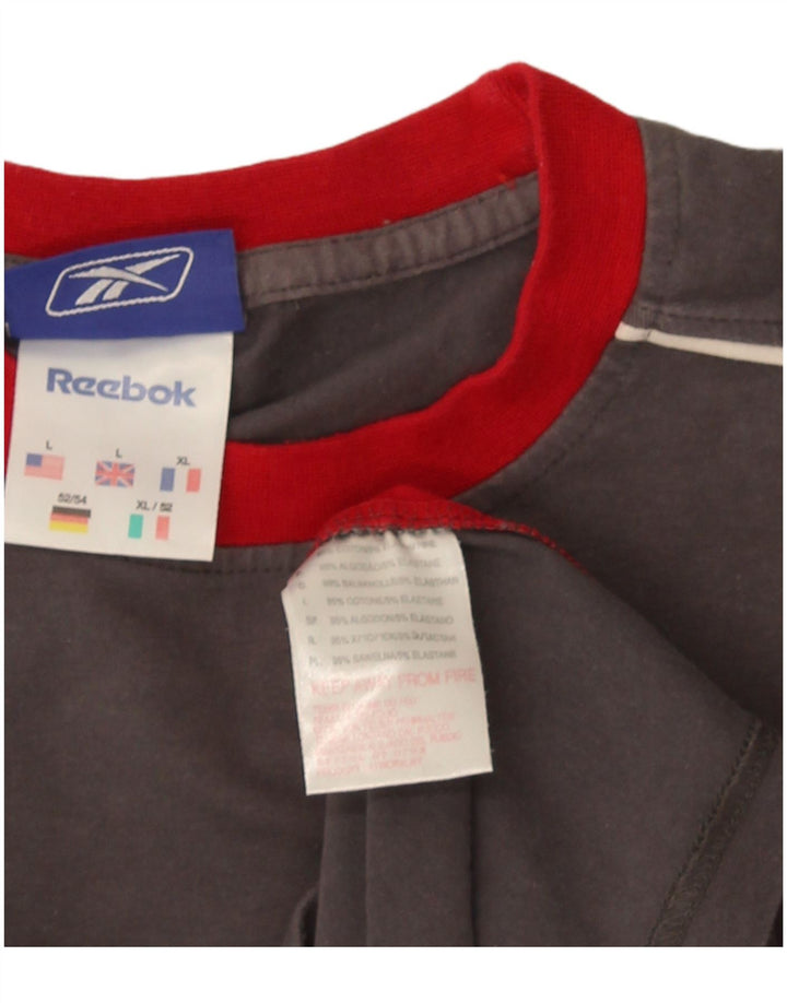 T-shirt męski Reebok, duży, szary, bawełniany z blokami kolorów
