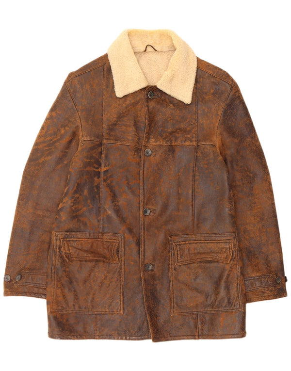 Męska kurtka Shearling Marlboro Classics UK 42 XL Brązowa skóra owcza