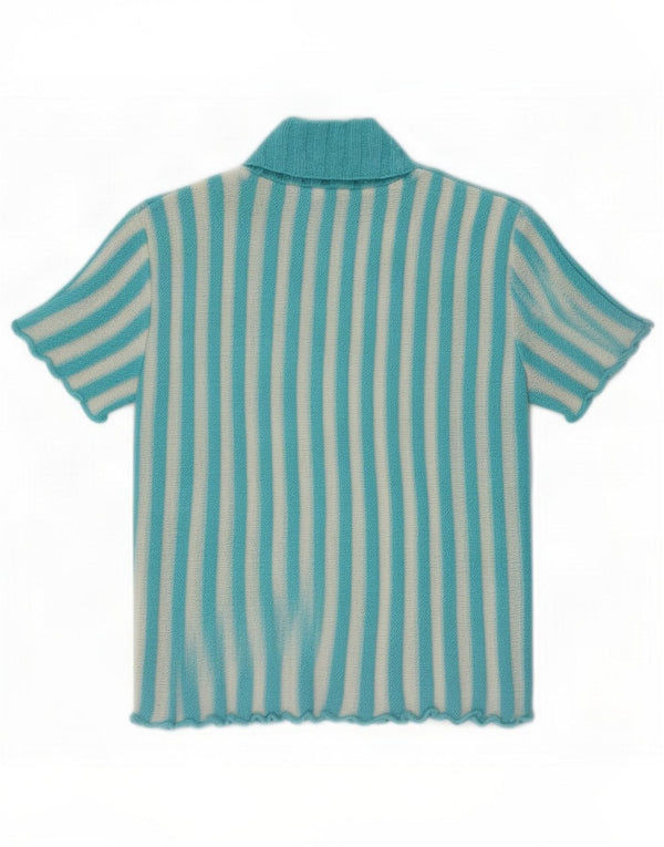 Vintage damski sweter z krótkim rękawem i golfem UK 6 XS w niebieskie paski