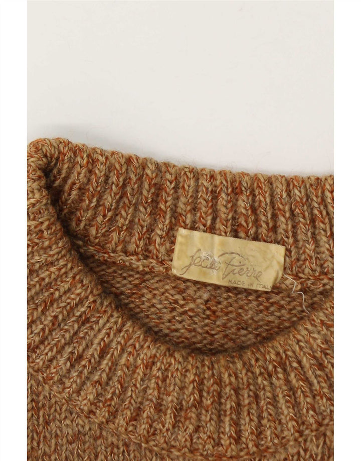 Vintage męski sweter z wycięciem pod szyją, duży, beżowy, nakrapiany