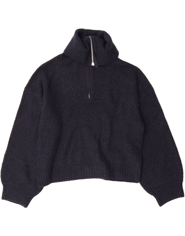 FRENCH CONNECTION Womens Zip Neck Jumper Sweater UK 14 Medium Navy Blue