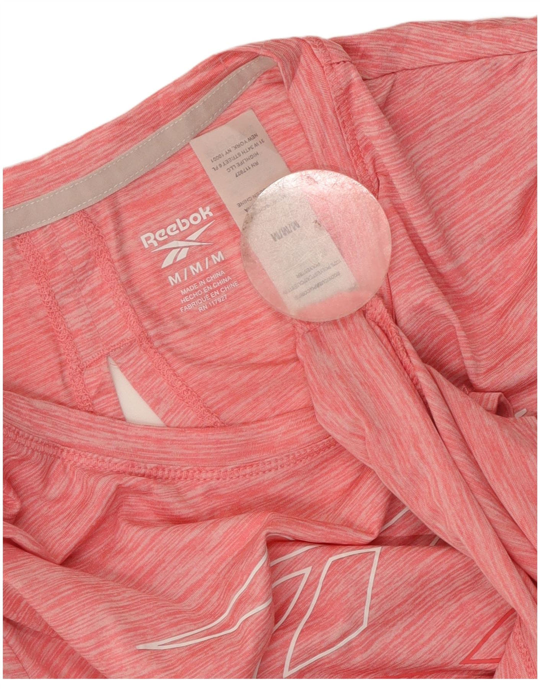 Damska koszulka Reebok z grafiką Top UK 12, średni, różowy, nakrapiany poliester