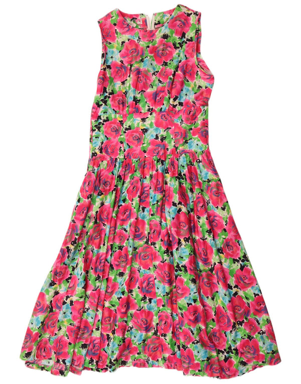 Damska sukienka maxi bez rękawów w stylu vintage, UK 14, średnia, różowa, bawełniana w kwiaty