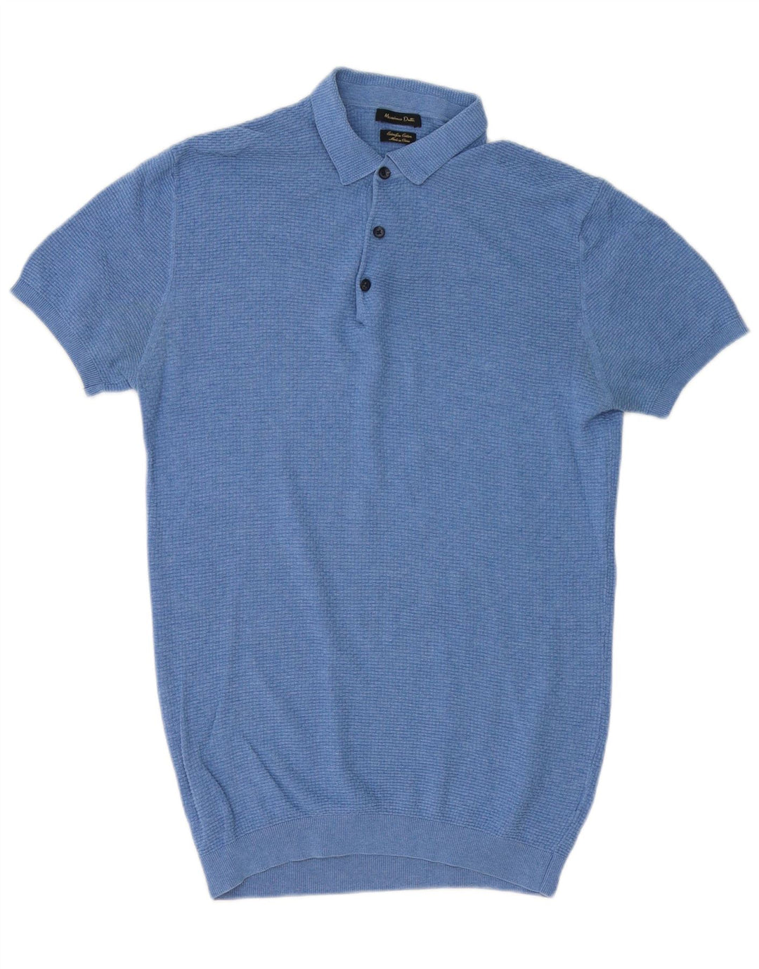 MASSIMO DUTTI Męski sweter polo z krótkim rękawem, średnioniebieski