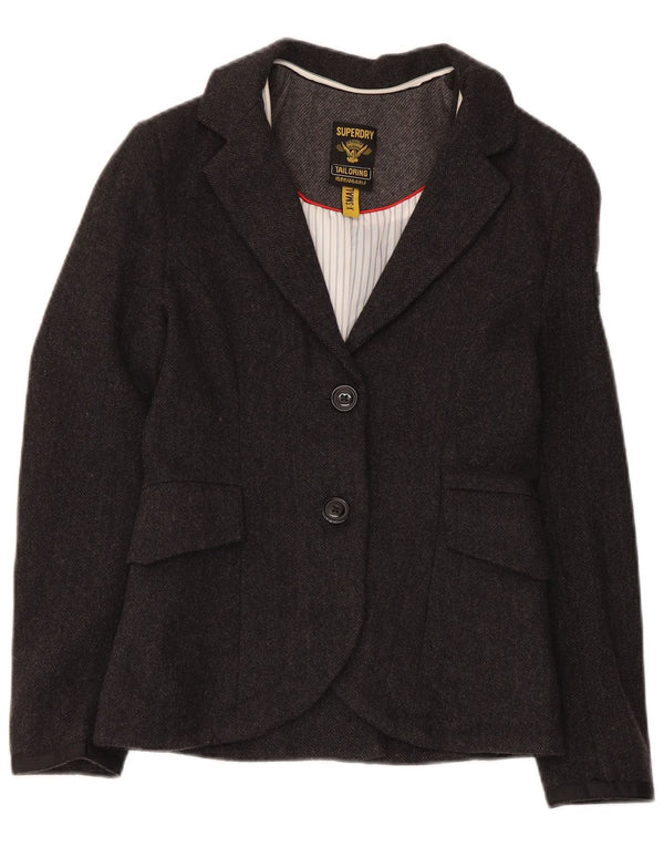 Damska marynarka Superdry zapinana na 2 guziki, UK 6 XS, szara wełna