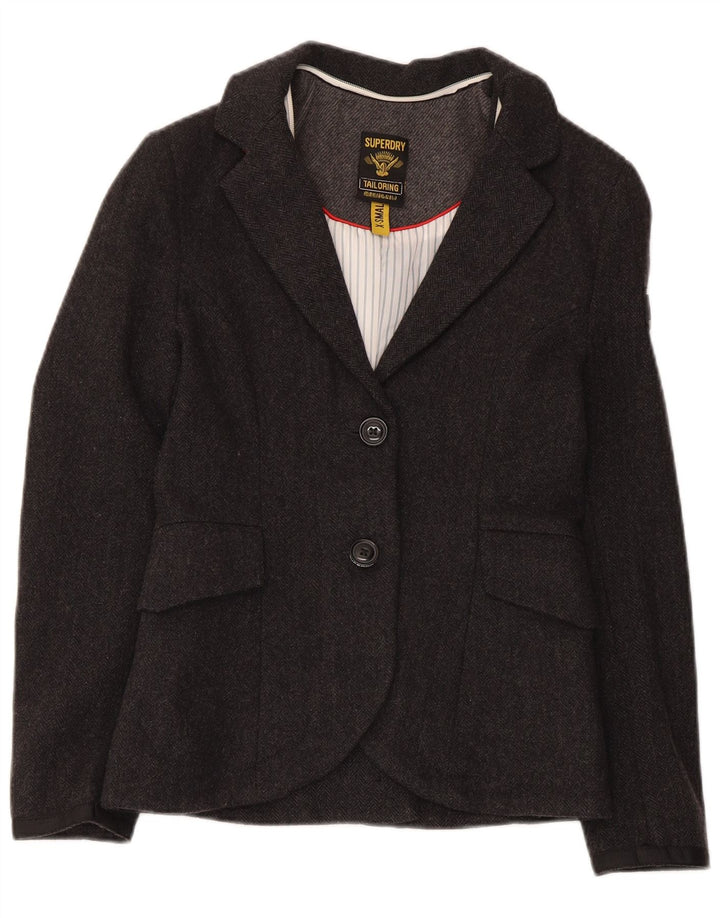 Damska marynarka Superdry zapinana na 2 guziki, UK 6 XS, szara wełna