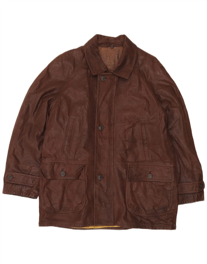 MARY ALBERT Mens Leather Coat IT 52 XL Brown Leather