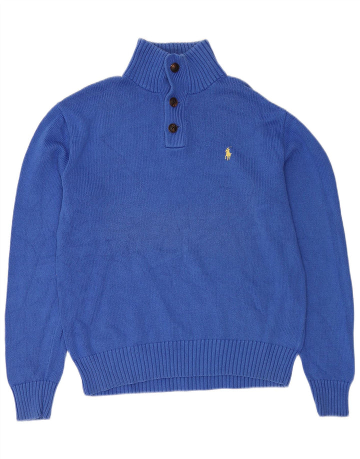POLO RALPH LAUREN Męski sweter zapinany na guziki, średnioniebieski, bawełniany