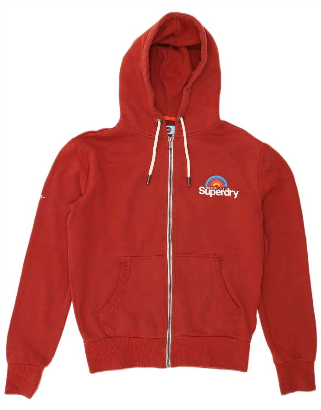Męski sweter z kapturem i zamkiem błyskawicznym Superdry, mały, czerwony, bawełniany