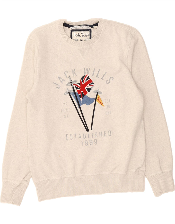 JACK WILLS Mens Graphic Sweatshirt Jumper Medium Grey Cotton Vintage Jack Wills and Second-Hand Jack Wills from Messina Hembry 