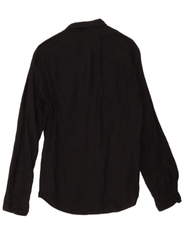 Ralph Lauren Mens Military Shirt Medium Black Linen