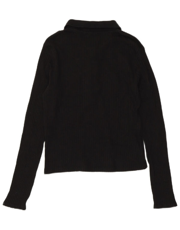 Damska koszulka polo ZARA z długim rękawem, duża, czarna, bawełniana