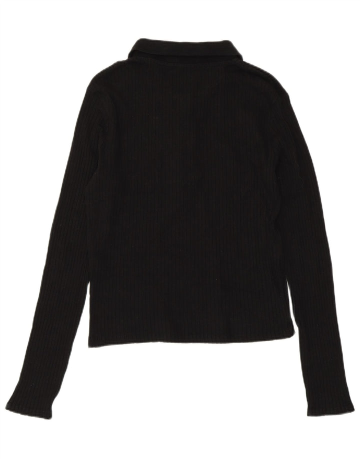 Damska koszulka polo ZARA z długim rękawem, duża, czarna, bawełniana