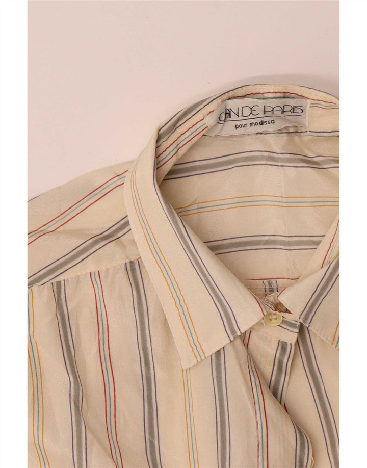 Damska bluzka koszulowa oversize w stylu vintage, EU 40, średni beżowy poliester w paski
