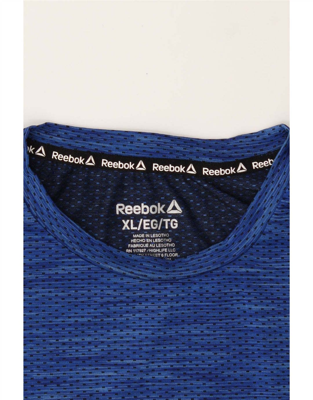 REEBOK Mens T-Shirt Top XL Blue Spotted Vintage Reebok and Second-Hand Reebok from Messina Hembry 