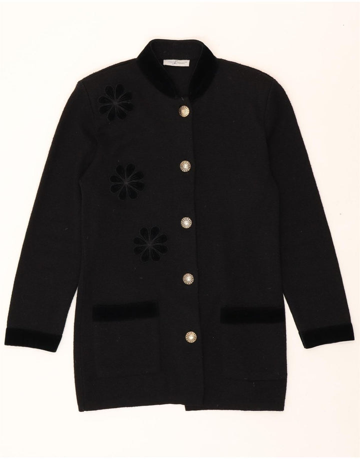 VINTAGE Womens 5 Button Longline Blazer Jacket EU 38 Medium Black Floral Vintage Vintage and Second-Hand Vintage from Messina Hembry 