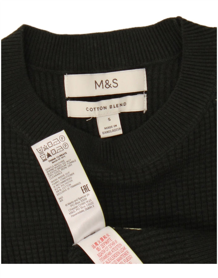Marks & Spencer Męski sweter z okrągłym dekoltem, mały, khaki, poliester