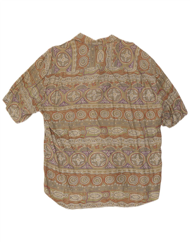 Koszula męska z krótkim rękawem w stylu vintage, duża, geometryczna wiskoza khaki