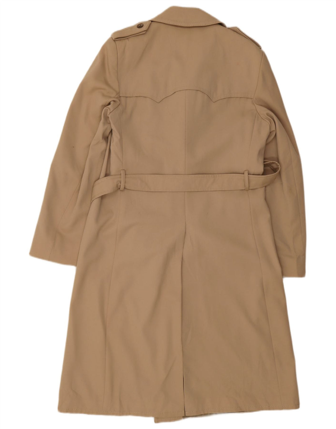 Vintage męski płaszcz dwurzędowy UK 38 średnio beżowy z dziewiczej wełny