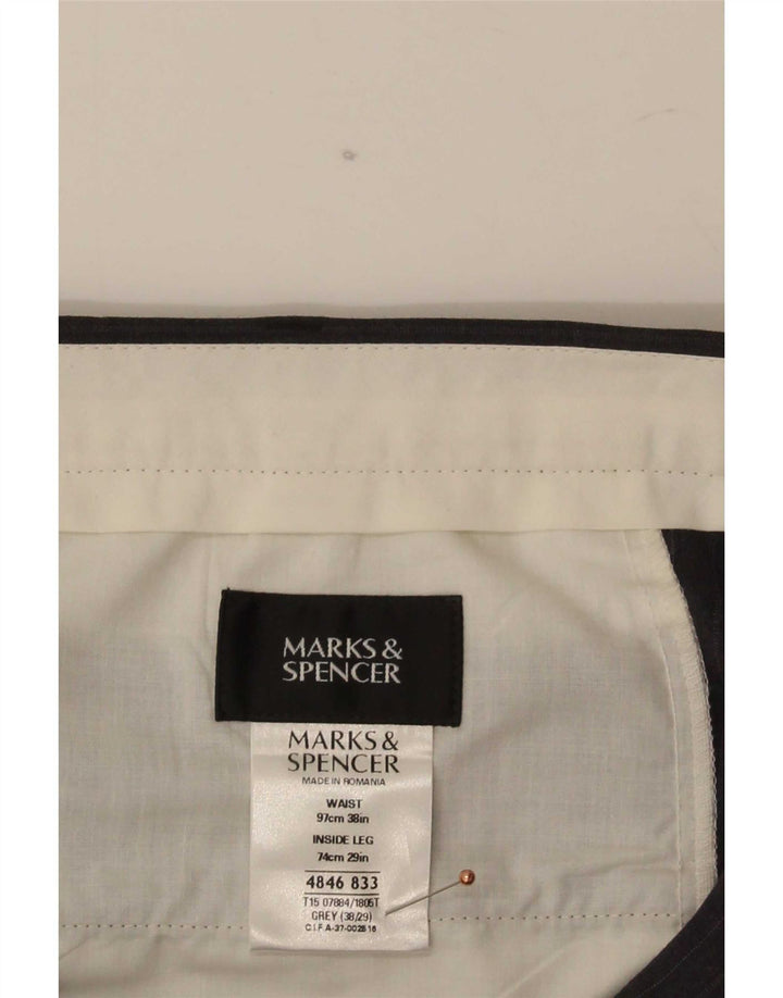 Męskie proste spodnie garniturowe Marks & Spencer W38 L29 w szare prążki