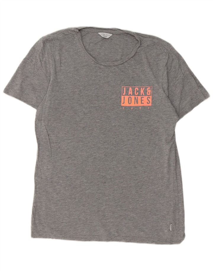 Męski T-shirt z grafiką JACK & JONES, mały, szary, bawełniany