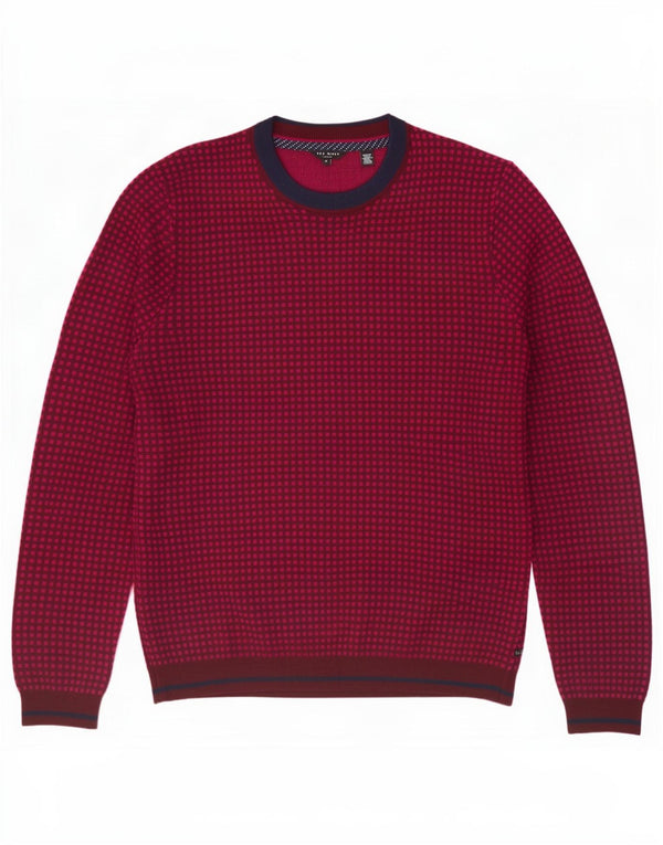 Męski sweter Ted Baker z okrągłym dekoltem, rozmiar 4, duży, bordowy, wełniany w cętki